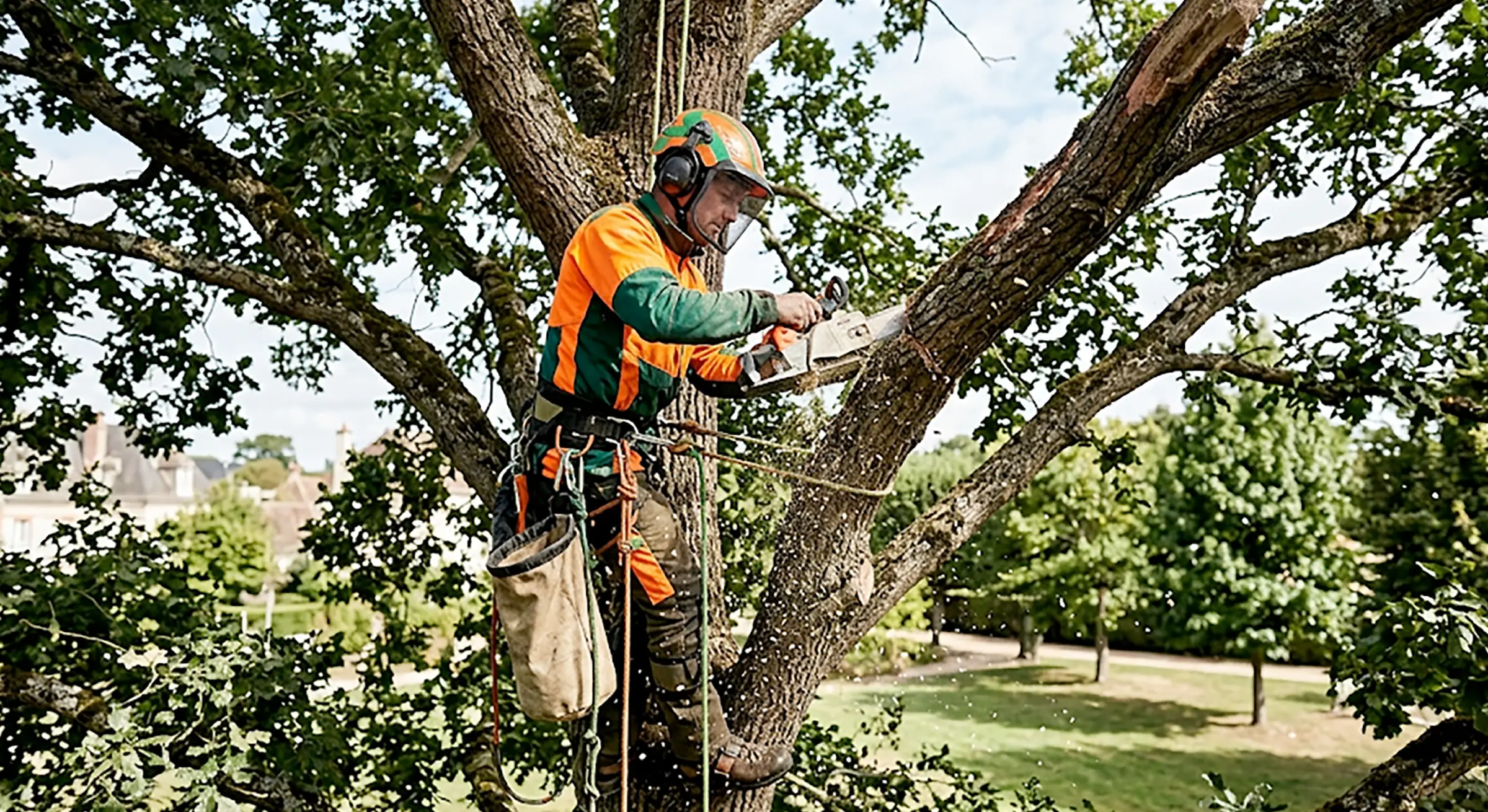 Élagage d'arbre en hauteur par un professionnel